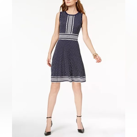 MICHAEL Michael Kors Dot-Print Shift Dress Navy White S - Picture 2 of 13